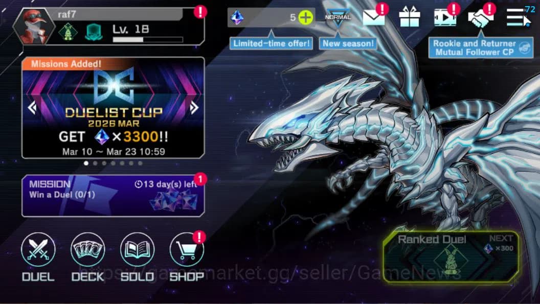 Yu-Gi-Oh! Master Duel Accounts Lv 18 | 20 Deck |RadiantTyphoon, VSK9,Dracotail,Do image 1