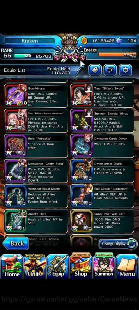 Grand Summoners Accounts Global|Rank 55|194 cc|3 Ascend+3 TW|[Shizu,Bouncin image 17