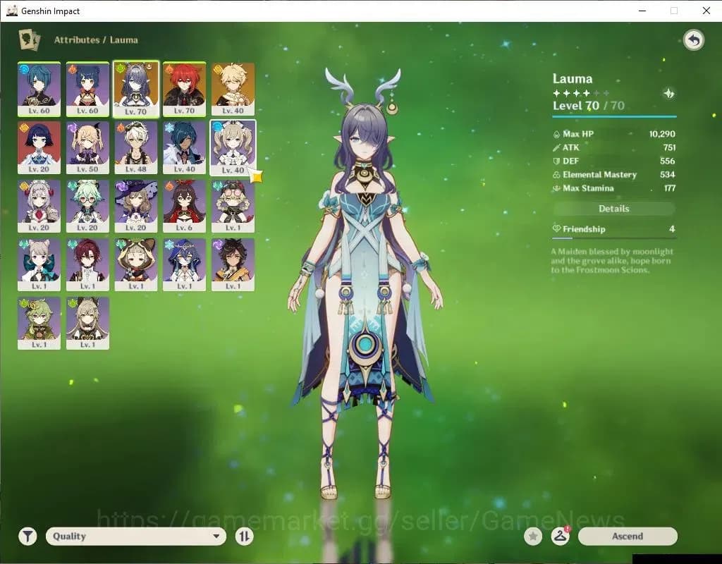Genshin Impact Accounts ASIA|AR 38|1 Limit+18(*4Character)| Lauma |McMale| image 3