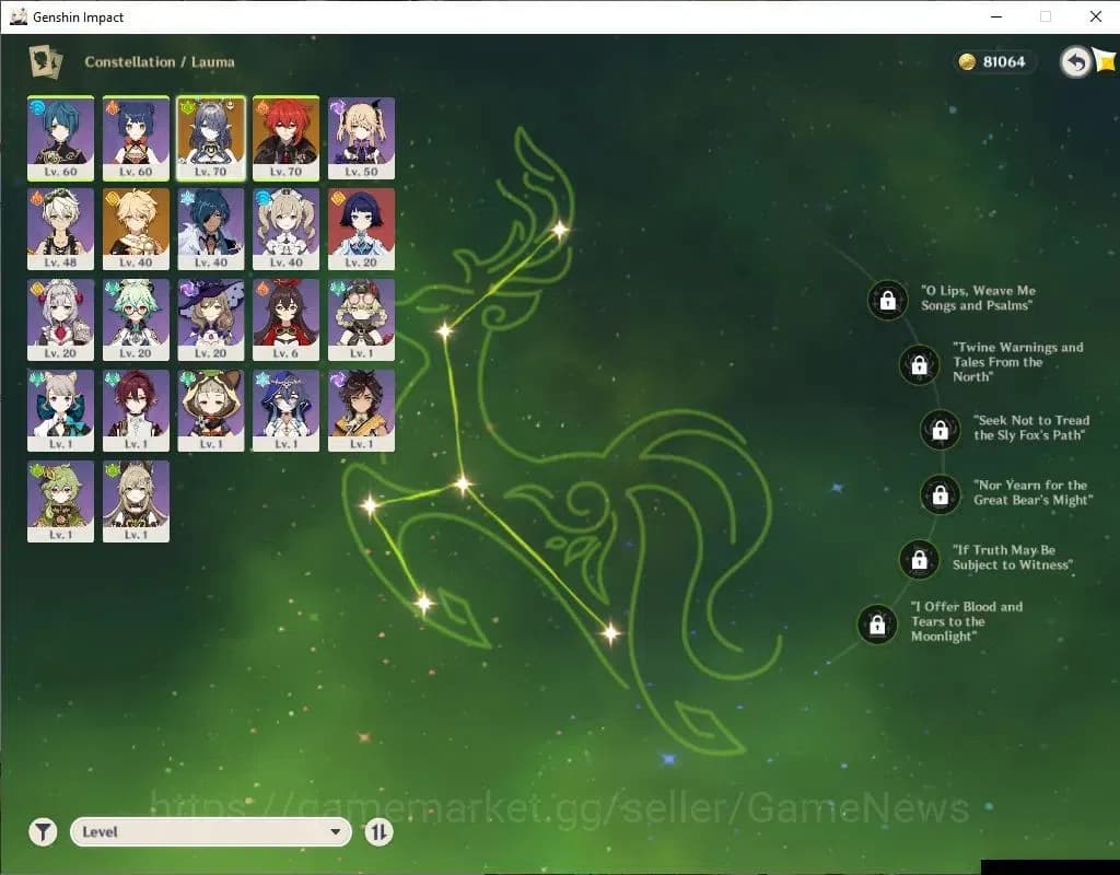 Genshin Impact Accounts ASIA|AR 38|1 Limit+18(*4Character)| Lauma |McMale| image 4