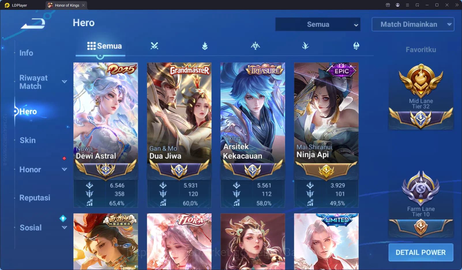 Honor of Kings Accounts Global | 111H 128S | Mid T32 | 2Legend Musashi Art image 19