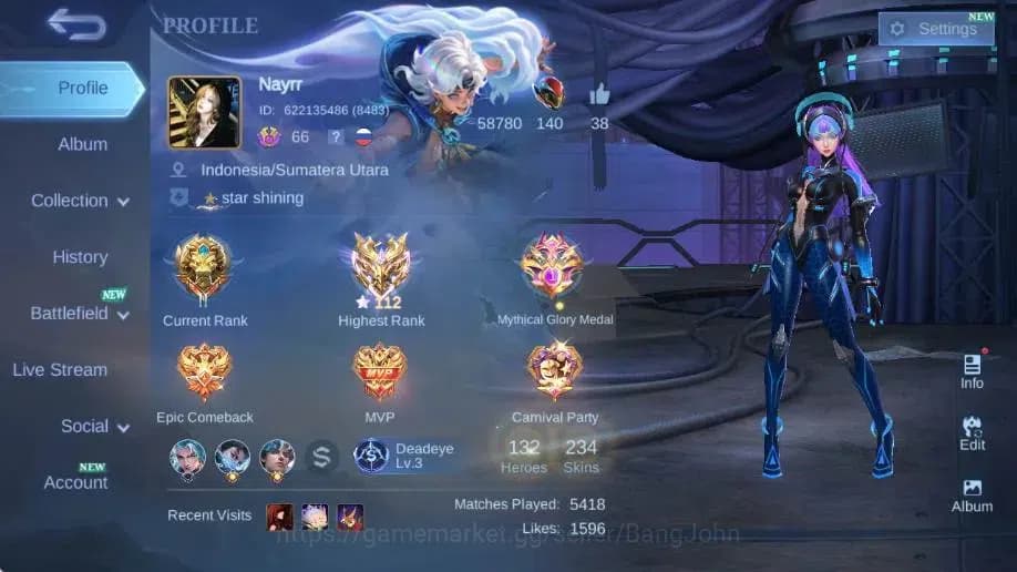 Mobile Legends: Bang Bang Accounts Global Hero 132 Skin 234|CC Natalia|LightBorn TG|V image 1
