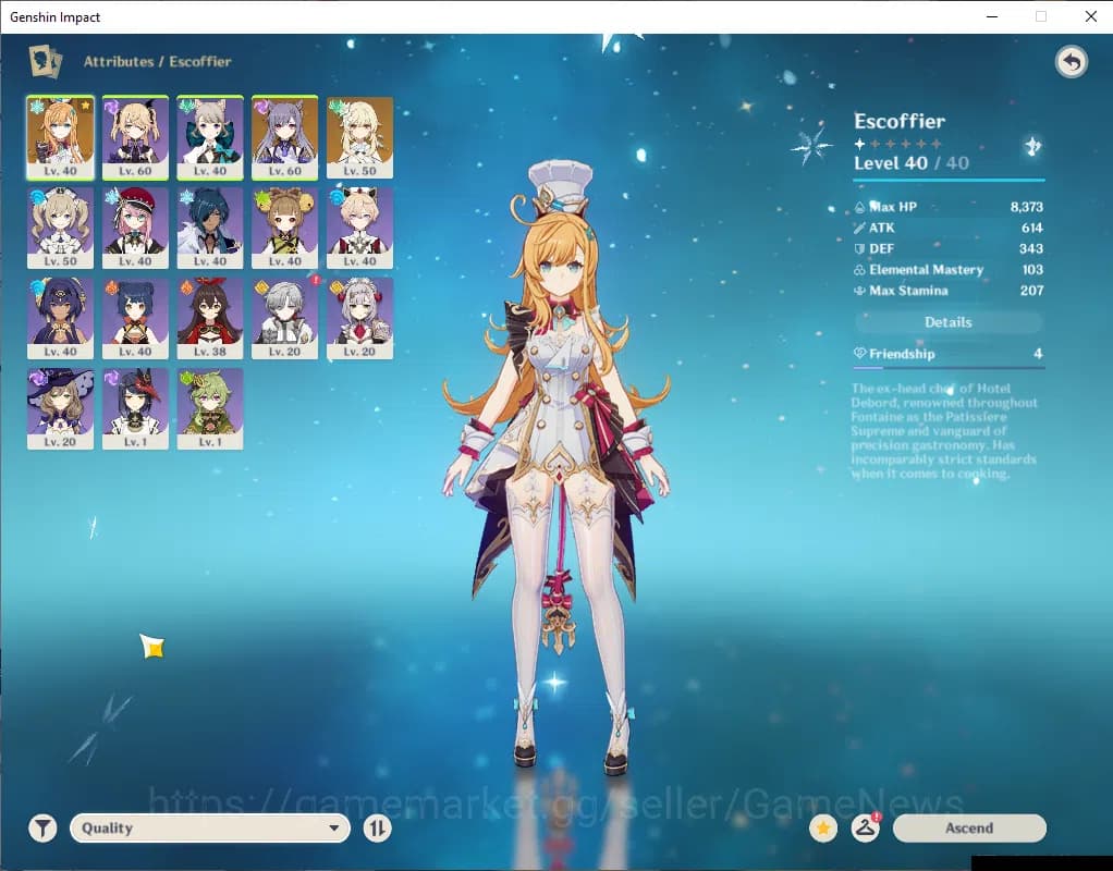 Genshin Impact Accounts ASIA|Starter|AR 35|1 Limited+15(*4Character)|Escof image 3