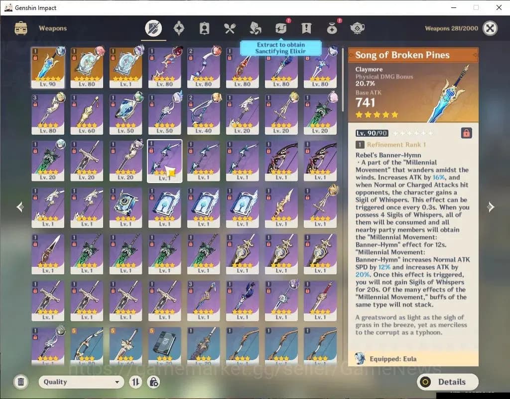 Genshin Impact Accounts ASIA |AR 54|6 Limited+3(*5Weapon)|Eula+Sign,Skirk, image 5