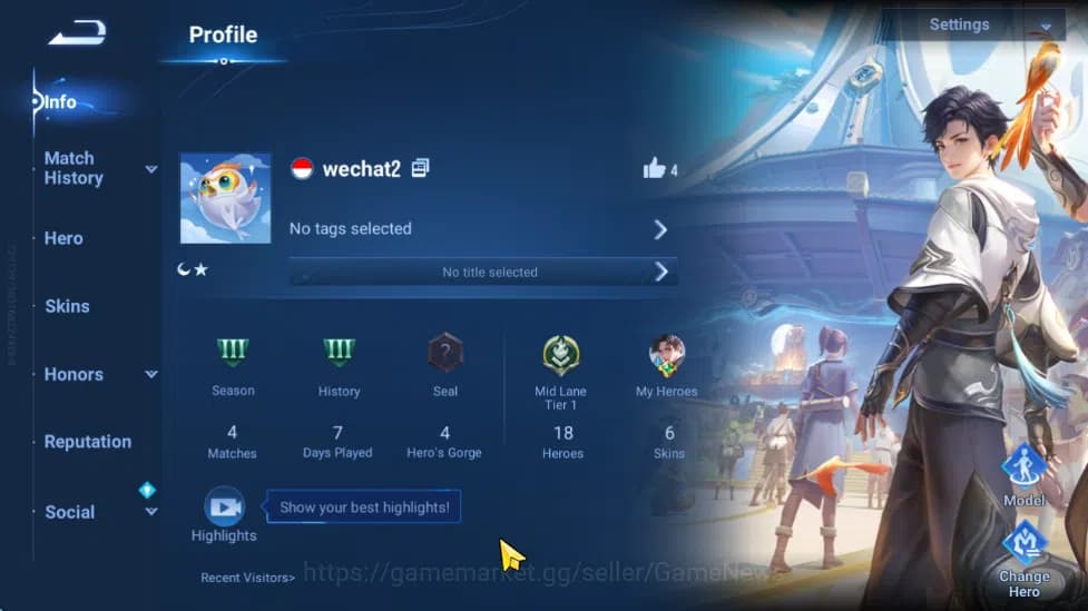 Honor of Kings Accounts Hero 18 Skin 6|Starter with Legend Skin Selection image 2