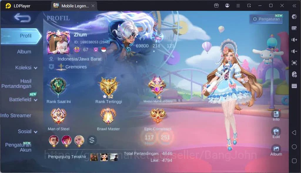 Mobile Legends: Bang Bang Accounts GLOBAL|Hero 117|Skin 251|Allstar Hanabi,Snrio FLor image 1