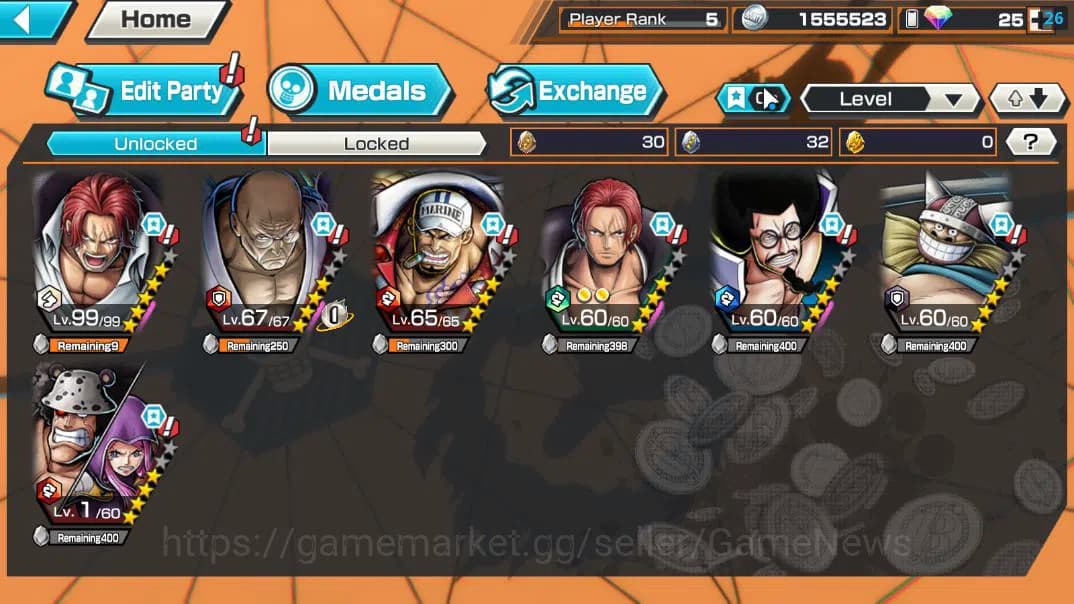 One Piece Bounty Rush Accounts Global|4 EX|DD Shanks,5 Elders St Ethanborn V.Nusj image 4