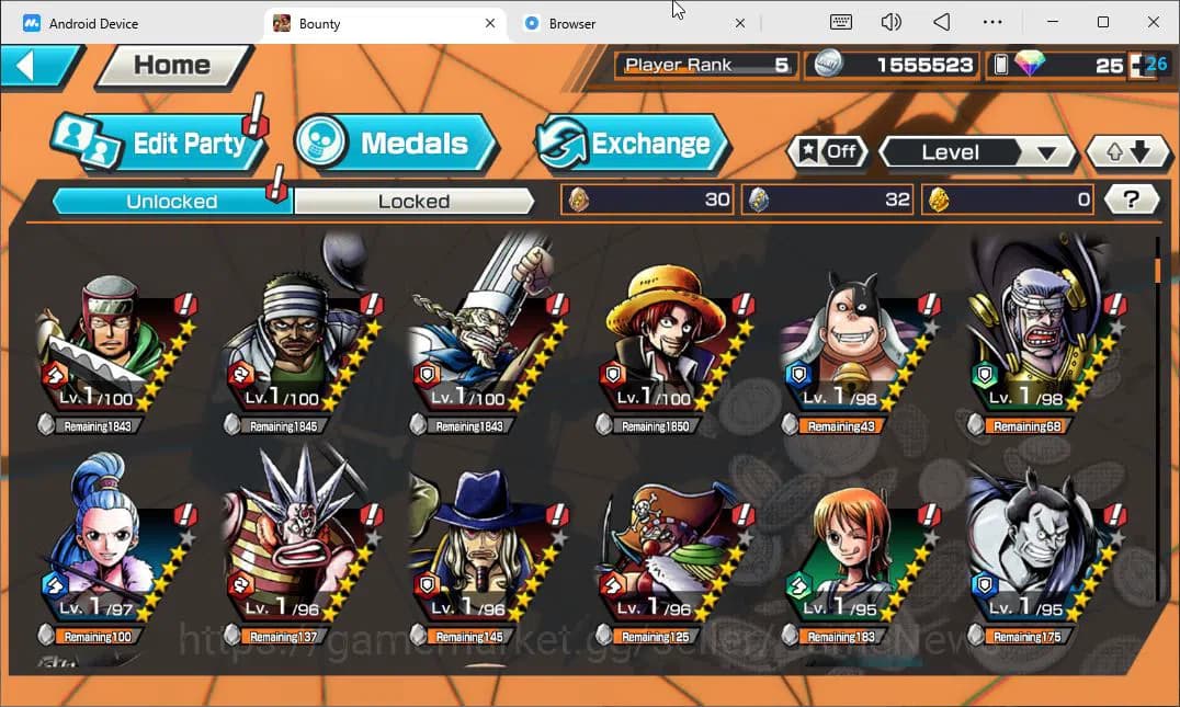 One Piece Bounty Rush Accounts Global|4 EX|DD Shanks,5 Elders St Ethanborn V.Nusj image 6