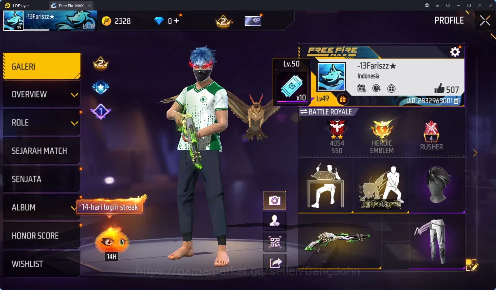 Free Fire Accounts INDONESIA | VAULT 88 | SG2 HIJAU | 2 SET BUNDLE JJ image 13