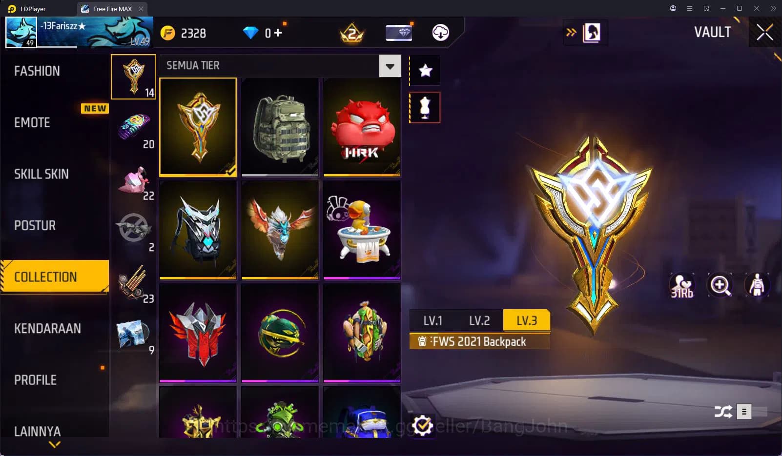 Free Fire Accounts INDONESIA | VAULT 88 | SG2 HIJAU | 2 SET BUNDLE JJ image 5