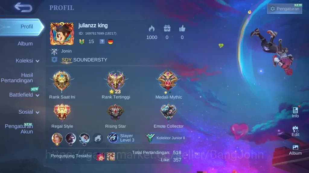 Mobile Legends: Bang Bang Accounts GLOBAL|Hero 44|skin 47|valentine fanny,venom hanab image 1