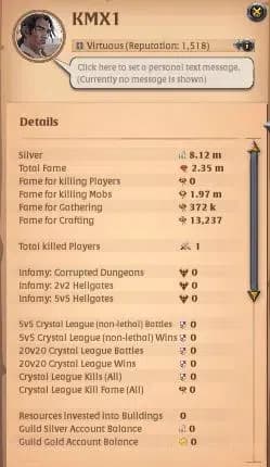 Albion Online Accounts ASIA| 2,35M Total Fame - 8,12M Silver |T8 Fiber Ga image 1