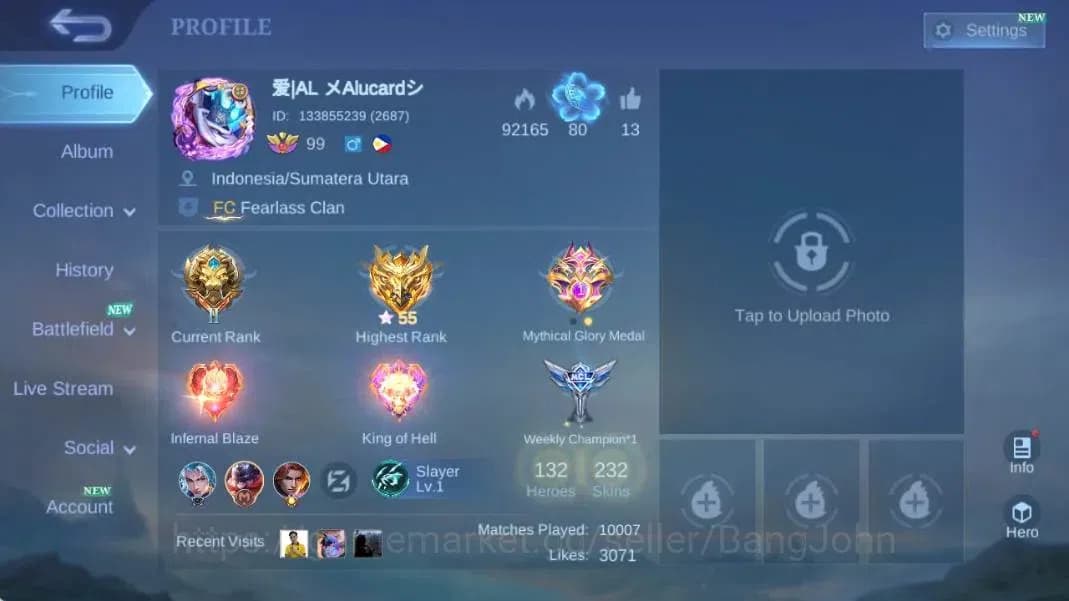 Mobile Legends: Bang Bang Accounts Global|Hero 132|Skin 232|Renowned|Legend Franco+Va image 1