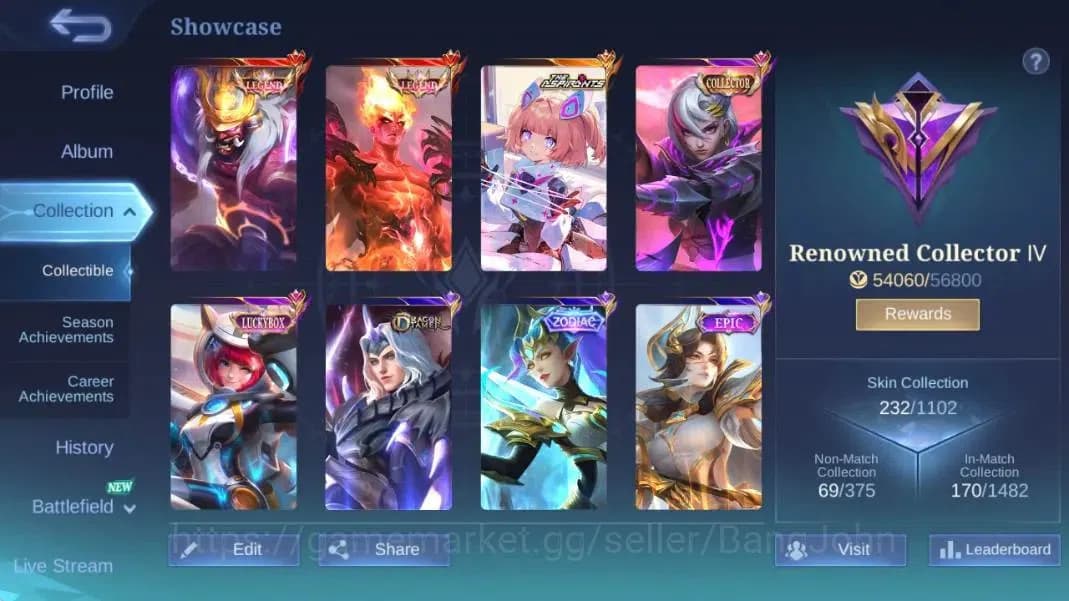 Mobile Legends: Bang Bang Accounts Global|Hero 132|Skin 232|Renowned|Legend Franco+Va image 2