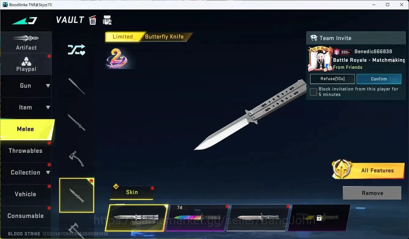 Blood Strike Accounts ASIA |LIMITED=BUTTERFLY KNIFE,AR97|COLLAB=QBZ95,KA image 4
