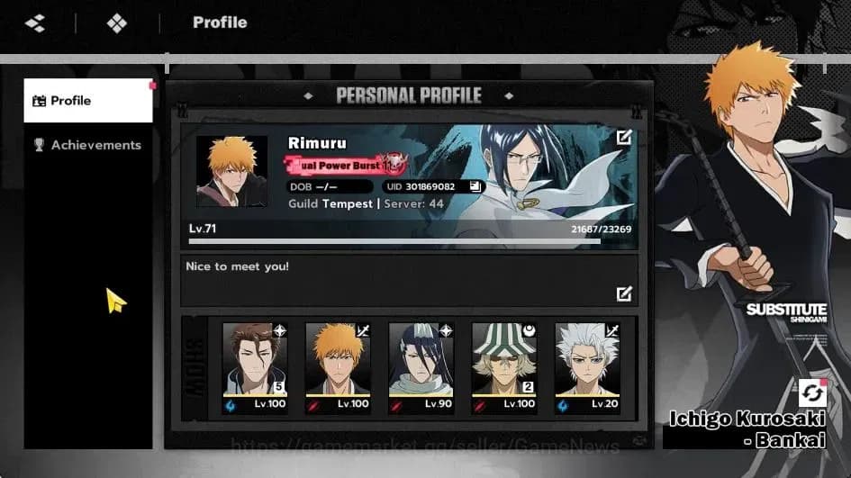 BLEACH: Soul Resonance Accounts NuverseSEA|LV 71|8 SSR [(AizenB5,UrahB2,Ichigo,Bya image 1