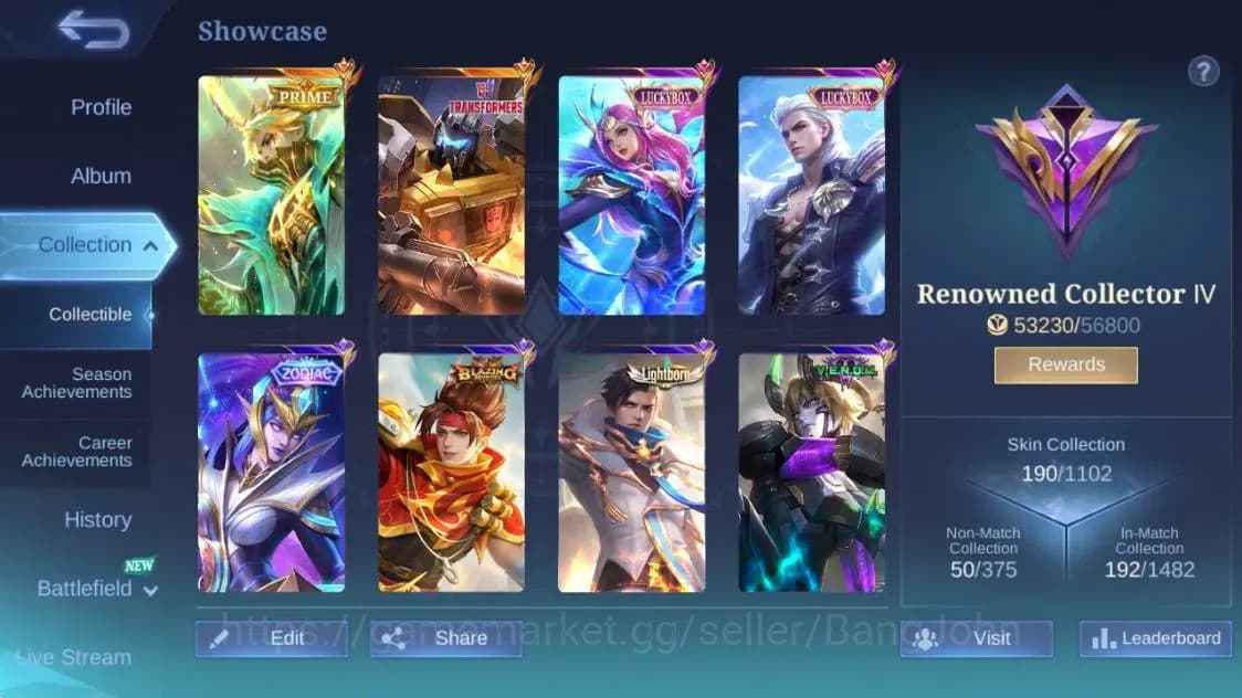 Mobile Legends: Bang Bang Accounts Global|Hero 91|Skin 190|Renowned|PRIME GR|Transfor image 2