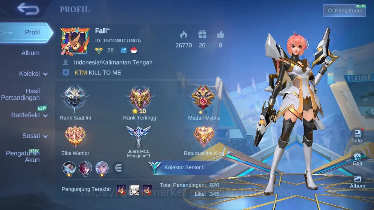 Mobile Legends: Bang Bang Accounts GLOBAL Hero 57 Skin 81 Lightborn Harith | CC Nata image 13