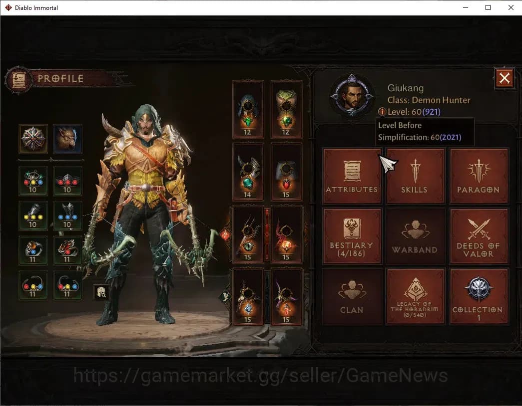 Diablo Immortal Accounts SEA - izual|CS ON|Lv60(921)|Demon Hunter|CR 44k|Re image 3