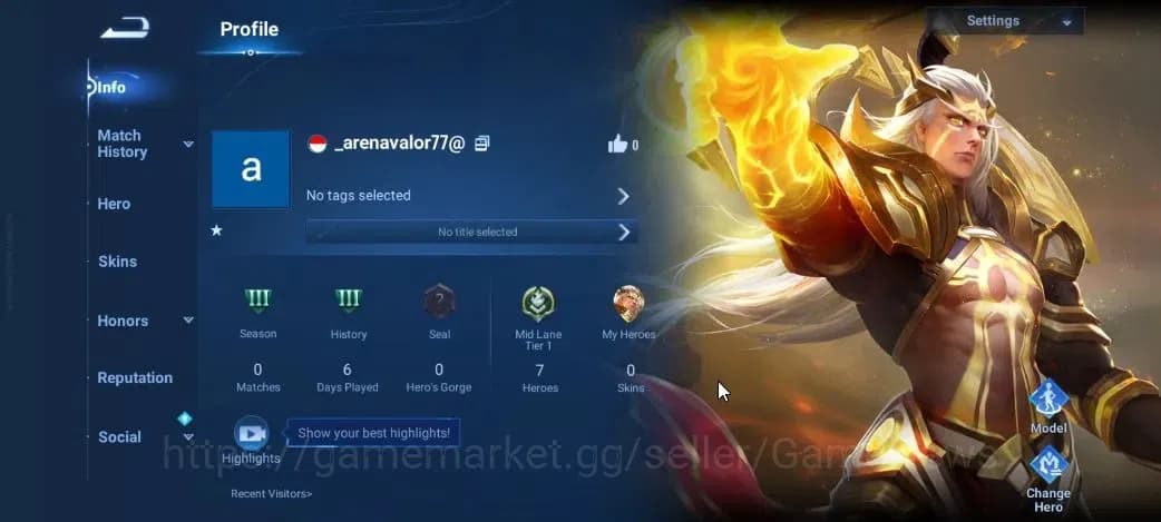Honor of Kings Accounts Hero 7|Starter with Legend Skin Selection Chest(Di image 2