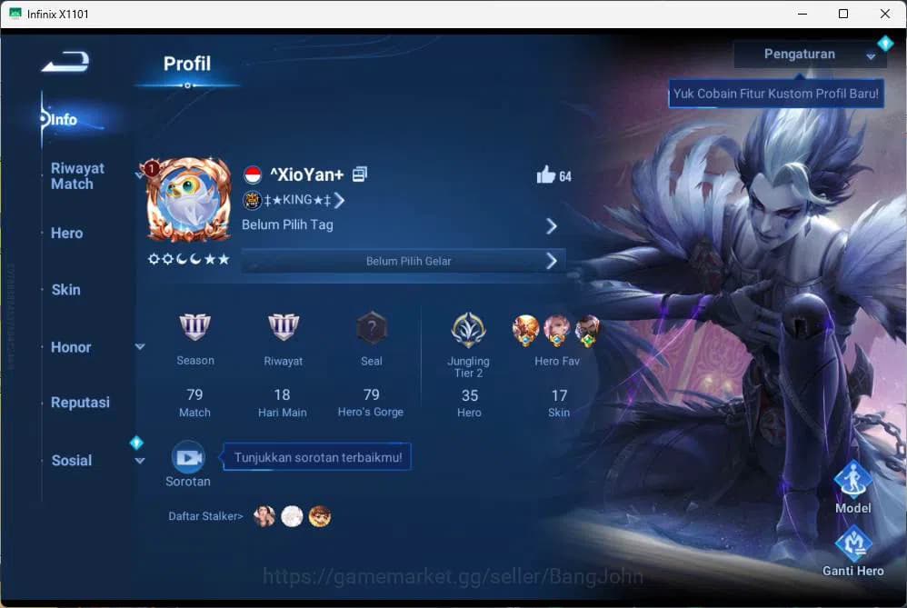 Honor of Kings Accounts GLOBAL | hero 81, skin 75,blessed mai shiranui, 22 image 1