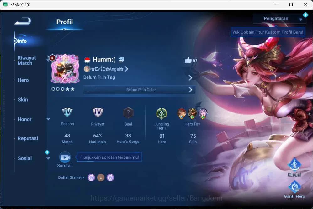 Honor of Kings Accounts GLOBAL | hero 81, skin 75,blessed mai shiranui, 22 image 10
