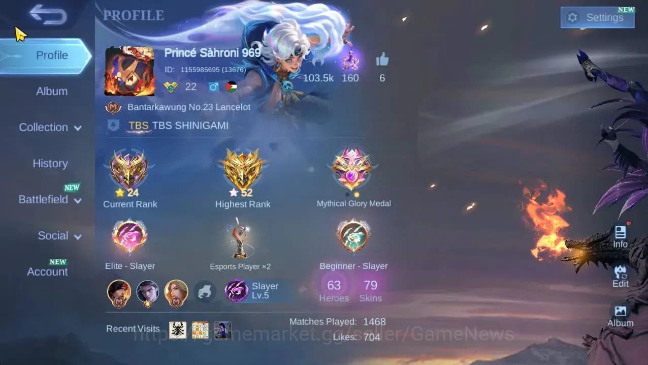 Mobile Legends: Bang Bang Accounts Hero 67|Skin 79|High Glory 56|Dragon T[Lancelot,Li image 2