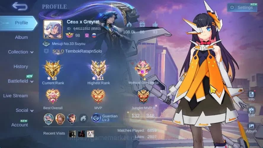 Mobile Legends: Bang Bang Accounts Hero 132|Skin 348|High Immo 111|PRIME[Granger,beat image 2