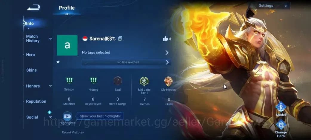 Honor of Kings Accounts Hero 7|Starter with Legend Skin Selection Chest(Di image 2