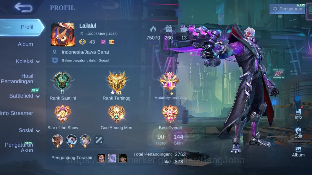 Mobile Legends: Bang Bang Accounts Hero 90 Skin 144 | Lightborn Harith | Seiya Badang image 1