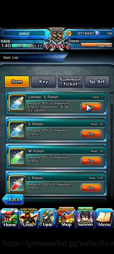 Grand Summoners Accounts Global|Rank 140|End Game|2 Sp Art|26 Asc+15 TW|Inu image 2