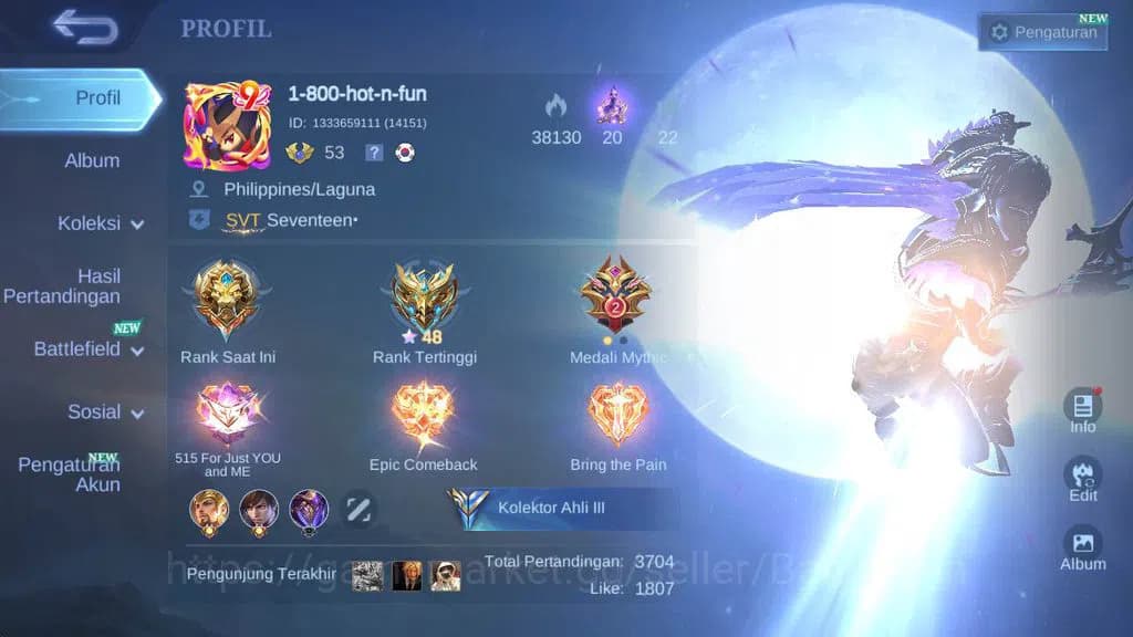 Mobile Legends: Bang Bang Accounts GLOBAL|Hero 106|skin 145, CC GS, balzing franco, v image 1
