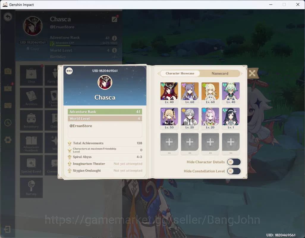 Genshin Impact Accounts ASIA|AR 41|1 limit| Chasca, Keqing,etc|MC Female|C image 2
