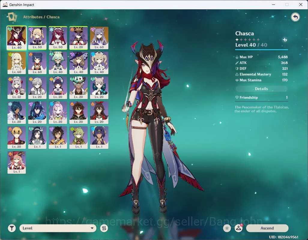 Genshin Impact Accounts ASIA|AR 41|1 limit| Chasca, Keqing,etc|MC Female|C image 3
