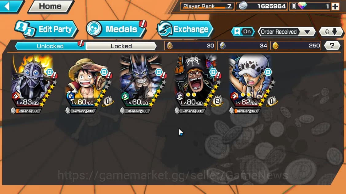 One Piece Bounty Rush Accounts Global|5EX|AKP King,MWD Luffy,BMO Kaido,T4Emperor image 3