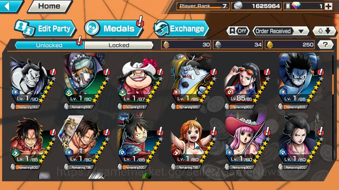 One Piece Bounty Rush Accounts Global|5EX|AKP King,MWD Luffy,BMO Kaido,T4Emperor image 5