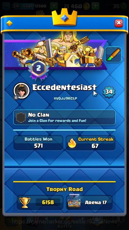 Clash Royale Accounts Lv 34|Trophy 6158|KTL 12|Limited Skin|Card 116| 2 image 2