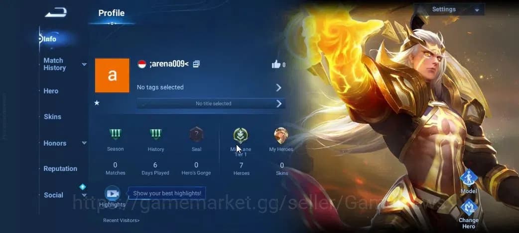 Honor of Kings Accounts Hero 7|Starter with Legend Skin Selection Chest(Di image 2
