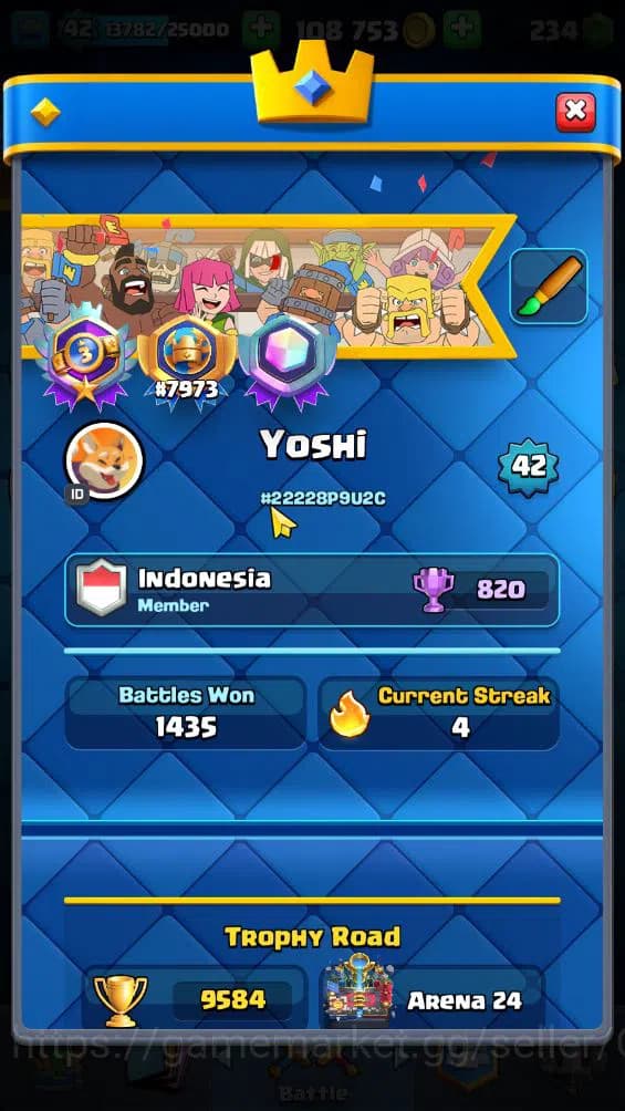 Clash Royale Accounts Lv 42|Trophy 9584|KTL 14|Limited Skin|Card 121|3 H image 2