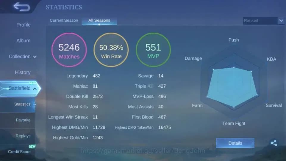 Mobile Legends: Bang Bang Accounts Global|Hero 132 Skin 502|Mega|Legend Lesley+Valir| image 3