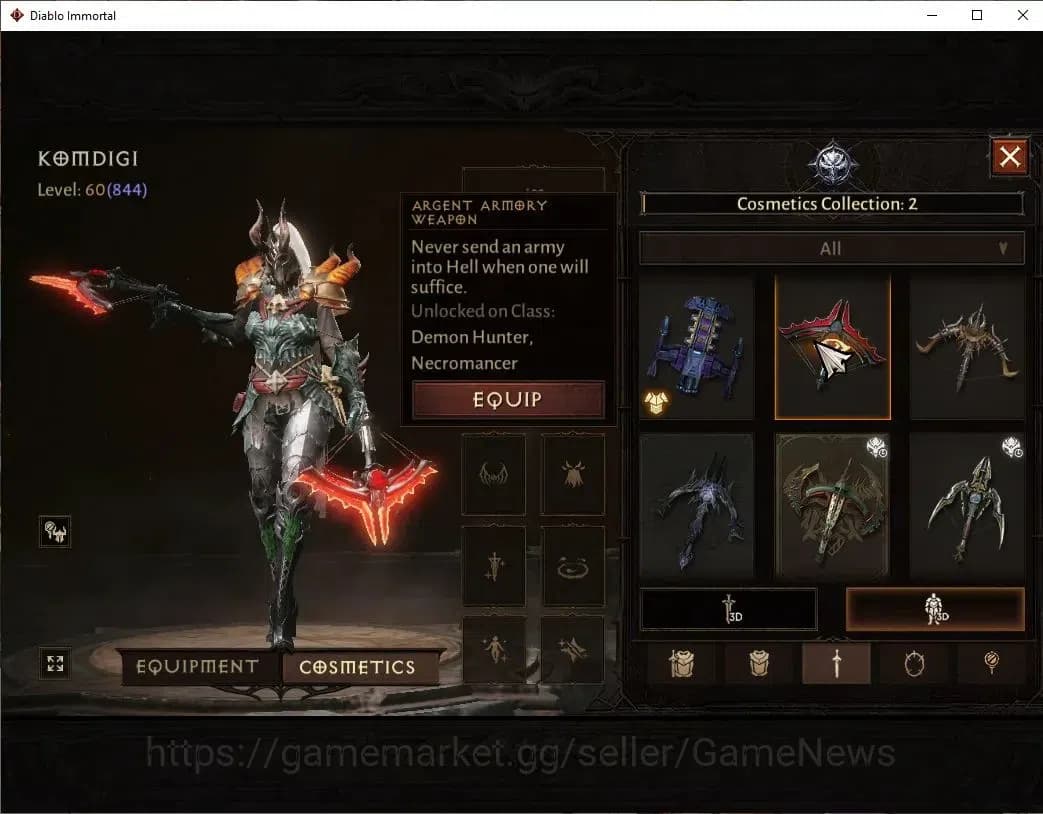 Diablo Immortal Accounts SA - Malah|CS ON|Lv60(844)|Demon Hunter|CR 44k|Res image 10
