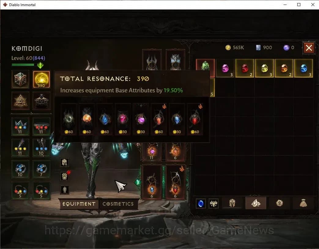 Diablo Immortal Accounts SA - Malah|CS ON|Lv60(844)|Demon Hunter|CR 44k|Res image 6