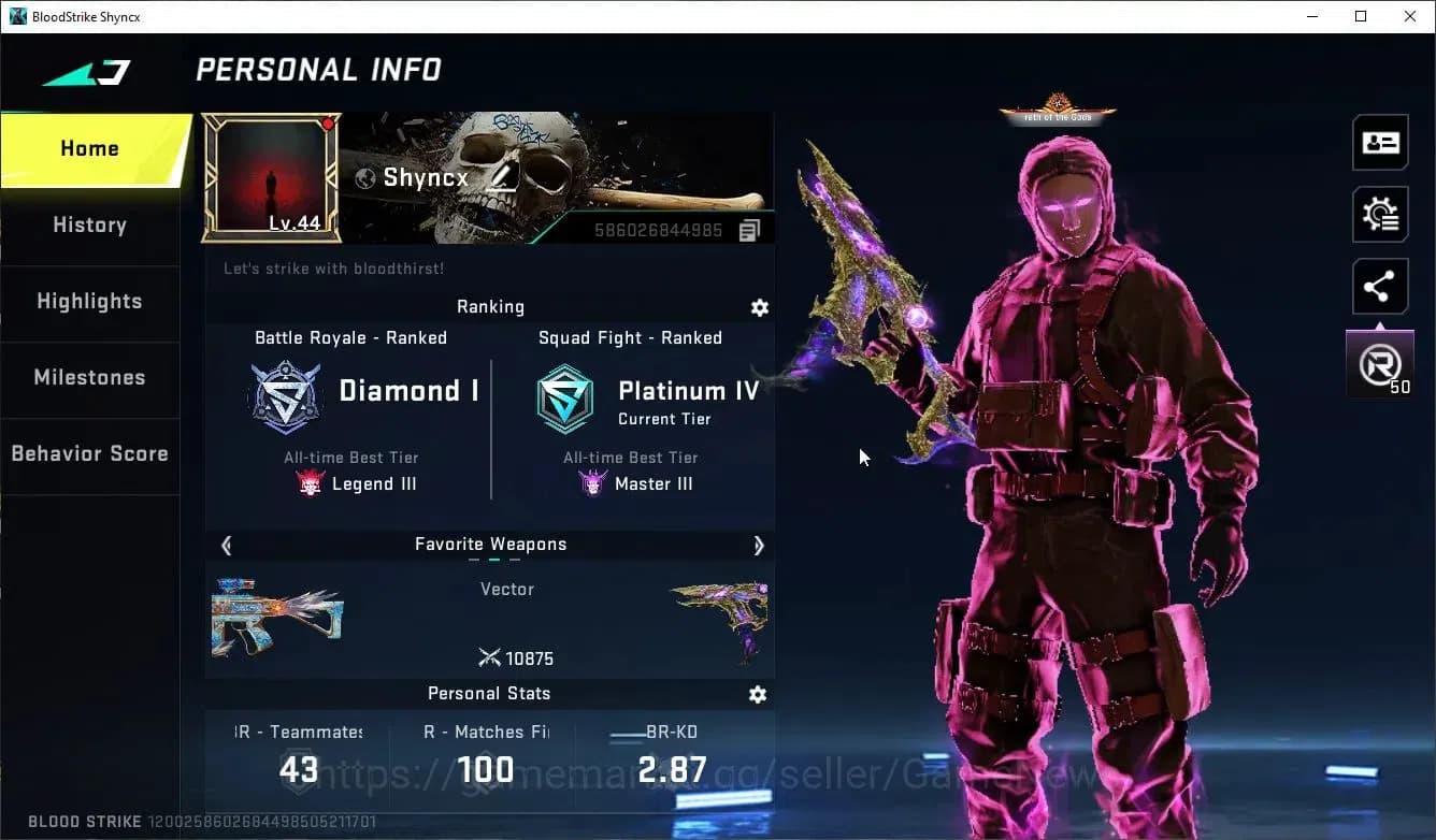 Blood Strike Accounts Asia|ETERNAL Lv3 Vector-ShadowDrake(118)+8 ULTRA[H image 2