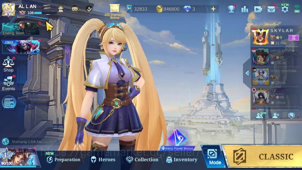 Mobile Legends: Bang Bang Accounts Hero 132|Skin 373|High Glory 50|Prime[Granger,Clou image 1