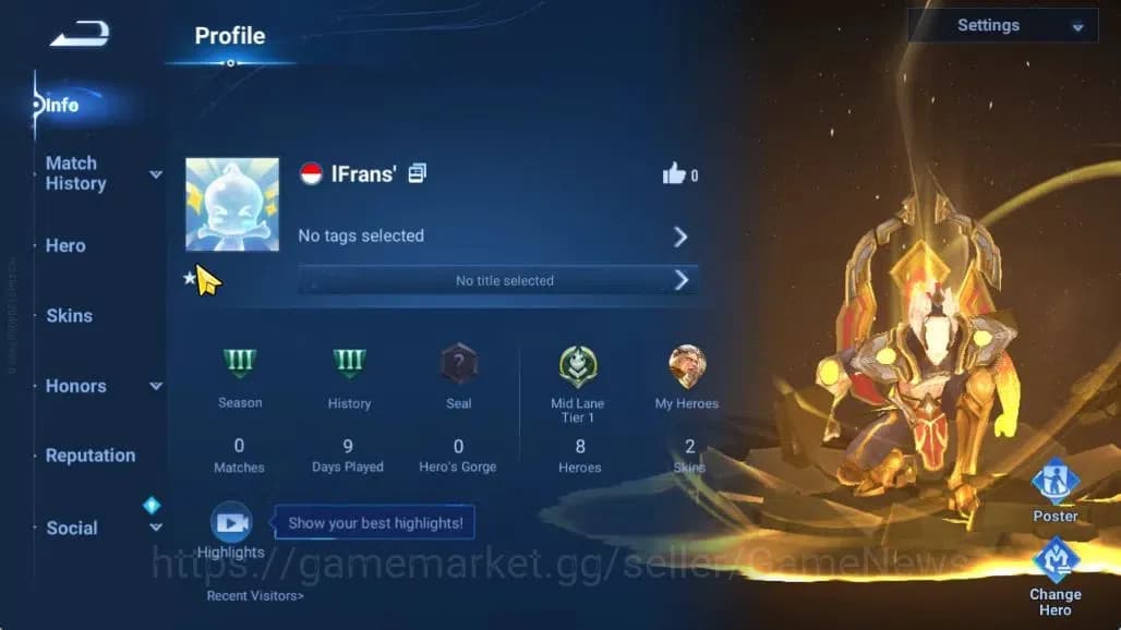 Honor of Kings Accounts Hero 8 Skin 2|Starter with Legend Skin Selection image 4