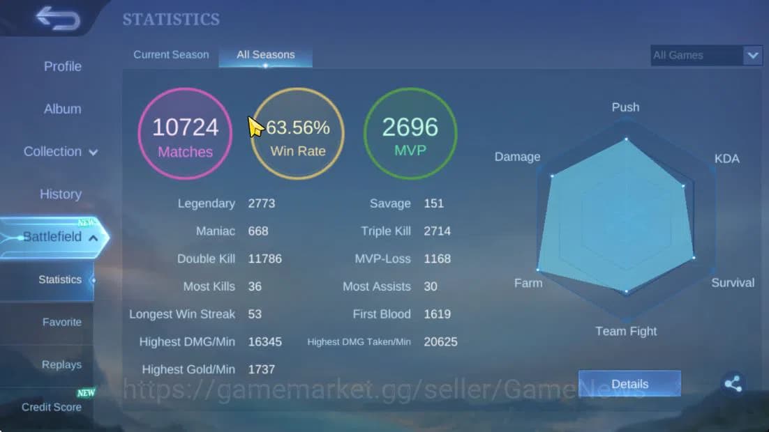 Mobile Legends: Bang Bang Accounts Hero 132|Skin 401|High Immo 327+Good WR|Legend Val image 4