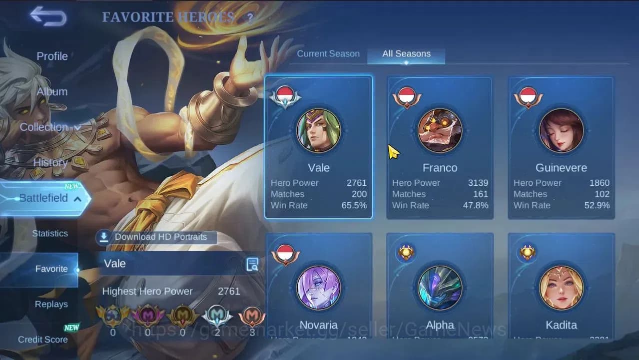 Mobile Legends: Bang Bang Accounts Hero 132|Skin226|High Glory 74|CC Natalia,SS Badan image 5