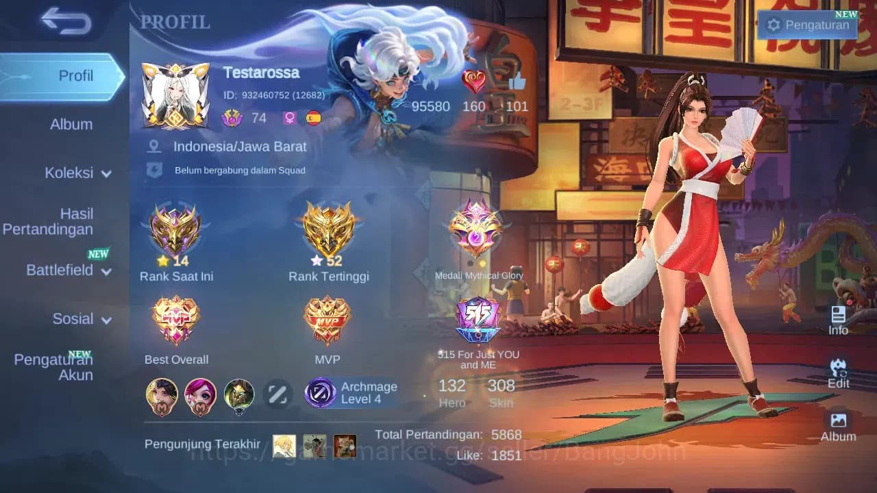 Mobile Legends: Bang Bang Accounts GLOBAL Hero 132 Skin 308 | Star Cyclops | KOF Mash image 17