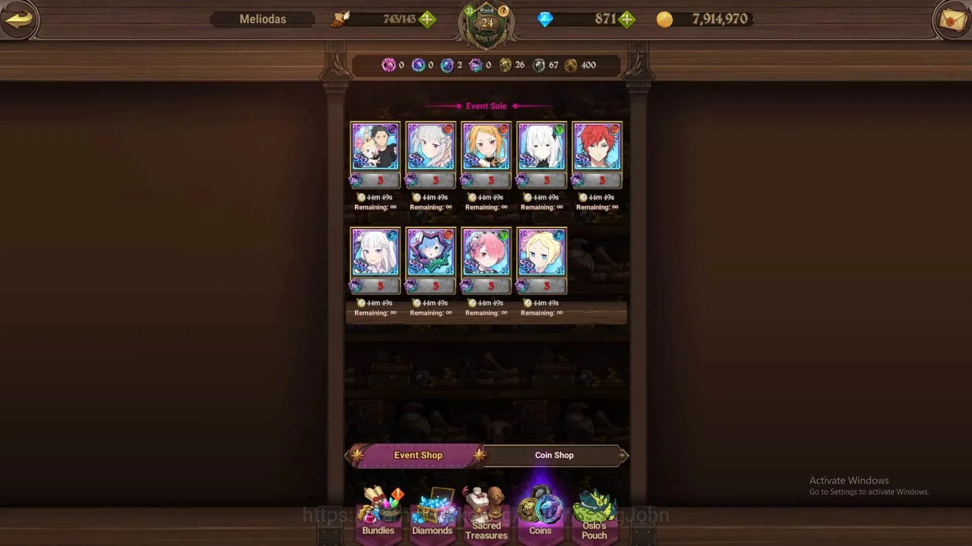 The Seven Deadly Sins: Grand Cross Accounts GLOBAL | Owned Lv1 Emilia (Re:Zero Collab); 871 Di image 9