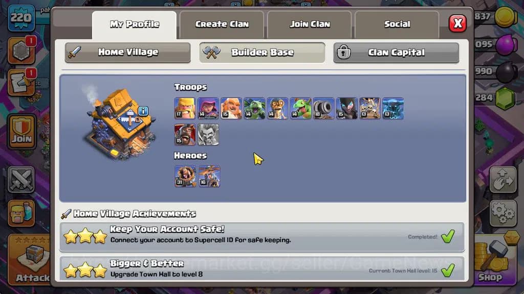 Clash of Clans Accounts TH 15-BH 10|Limited Skin|LV 220|HH 9|BK 81,AQ 85,G image 1